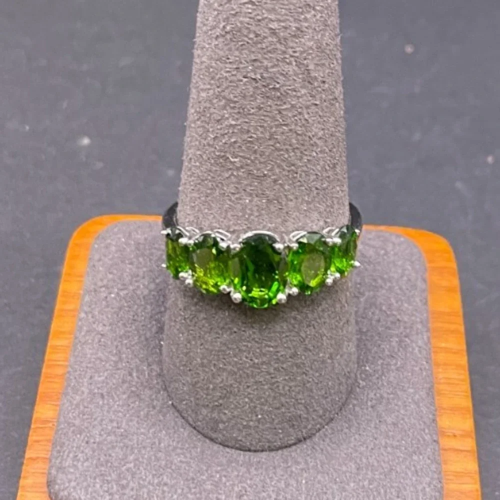 Vtg Sterling Silver 925 Oval Chrome Diopside 5 Stone Row Band Ring Size 10